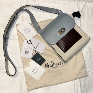 Mulberry x Paul Smith Small Antony Color Block Crossbody Bag Blue Cream Brown